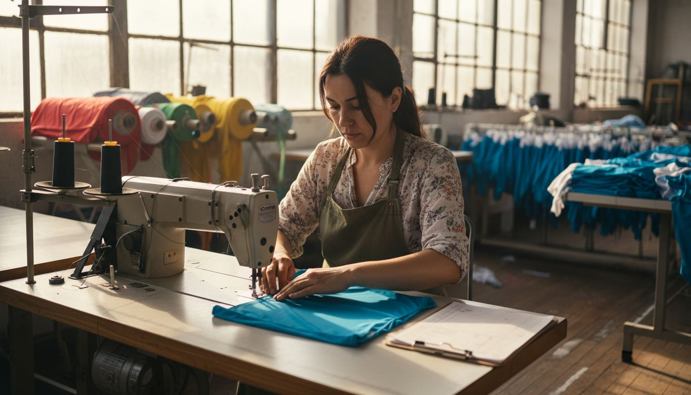 Textile worker making fair trade swimwear