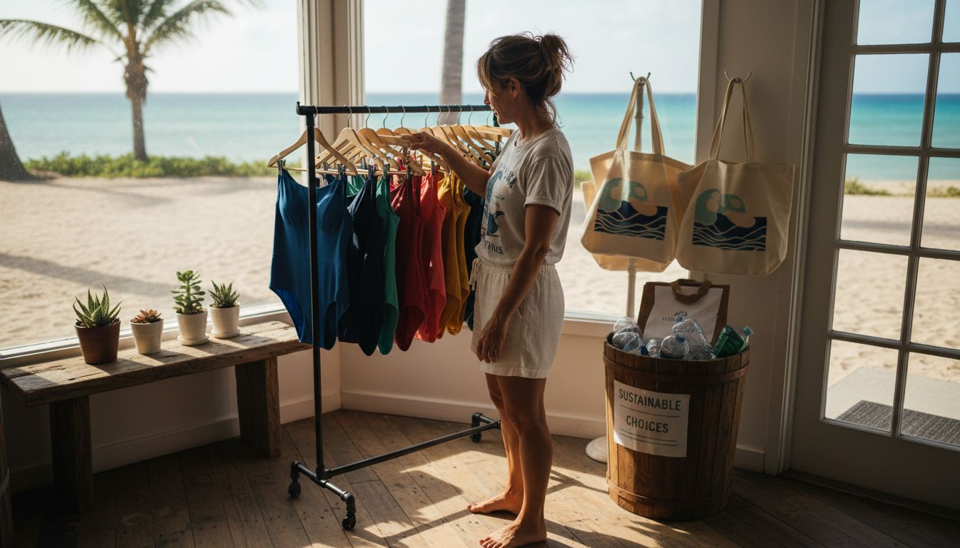 Woman shopping eco-friendly swimwear boutique