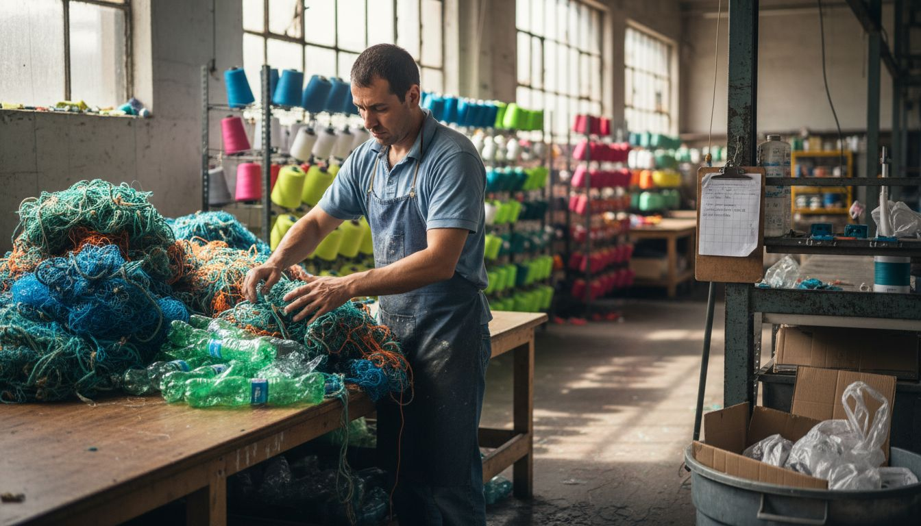 Textile worker sorting recycled swimwear materials
