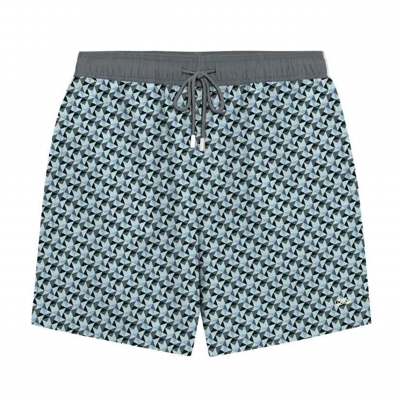 Geo Triangles Blue print (men's style shown)