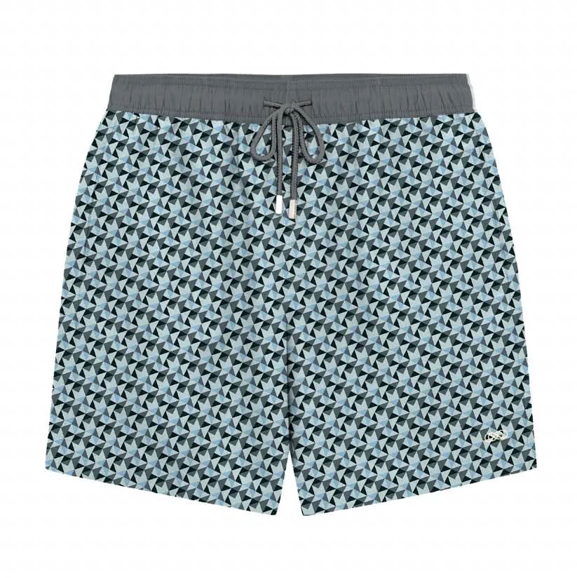Geo Triangles Blue print (men's style shown)