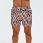 Men wearing Geo Brown Swim Trunk Front