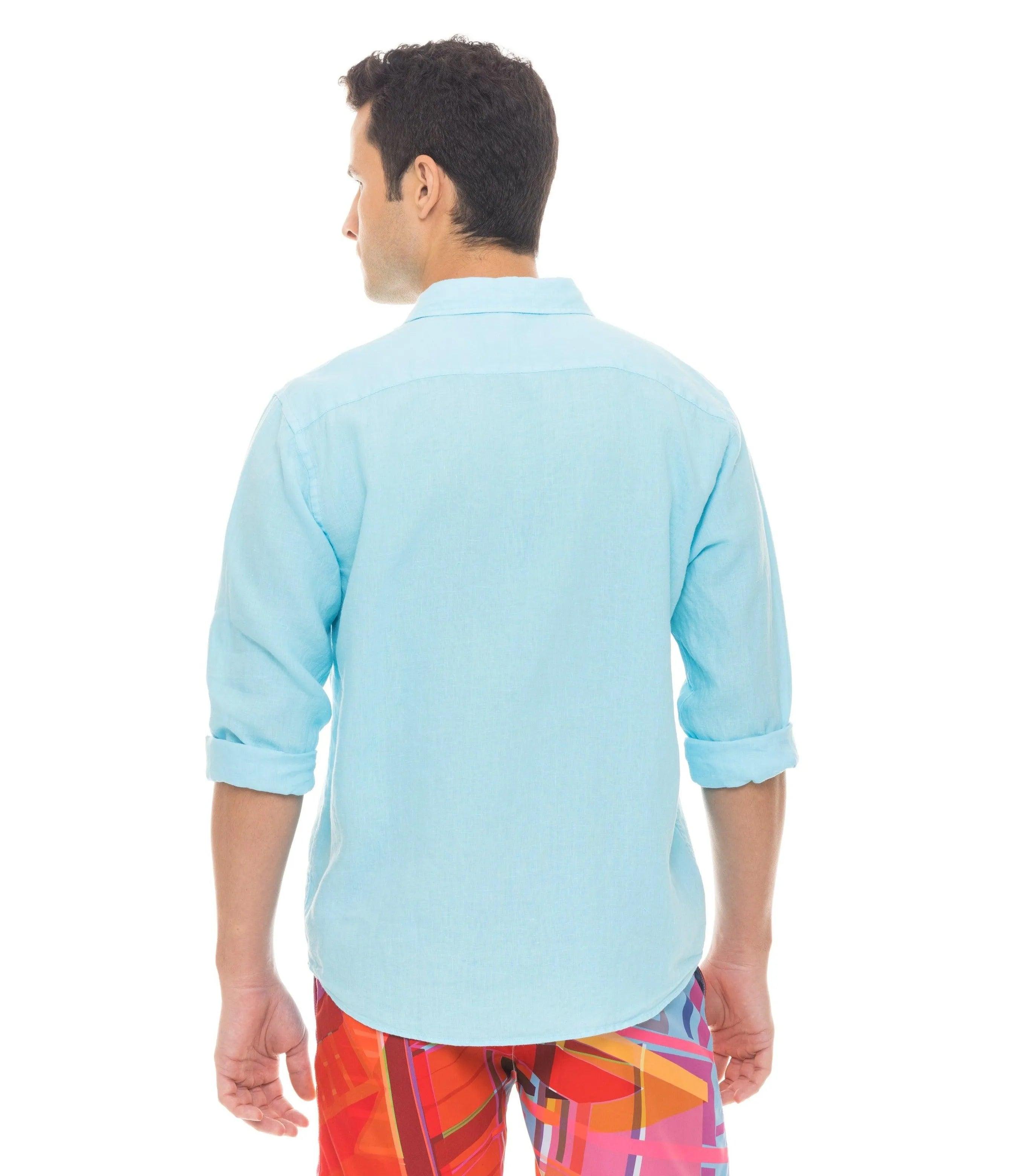 Peter Linen Shirt - Aqua - Le Club Original - Mens Tops