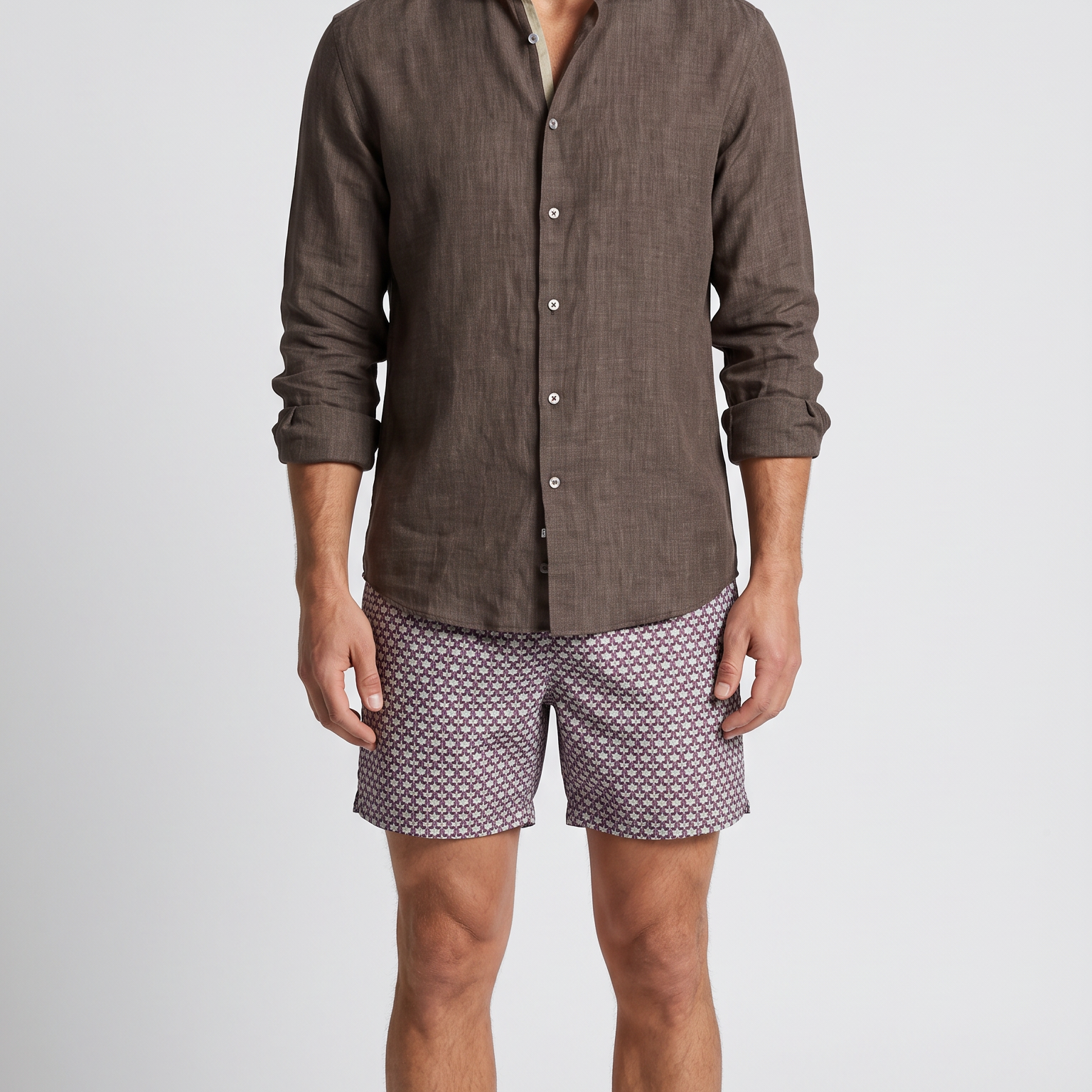 Man wearing Linen Brown shirt by Le Club Original