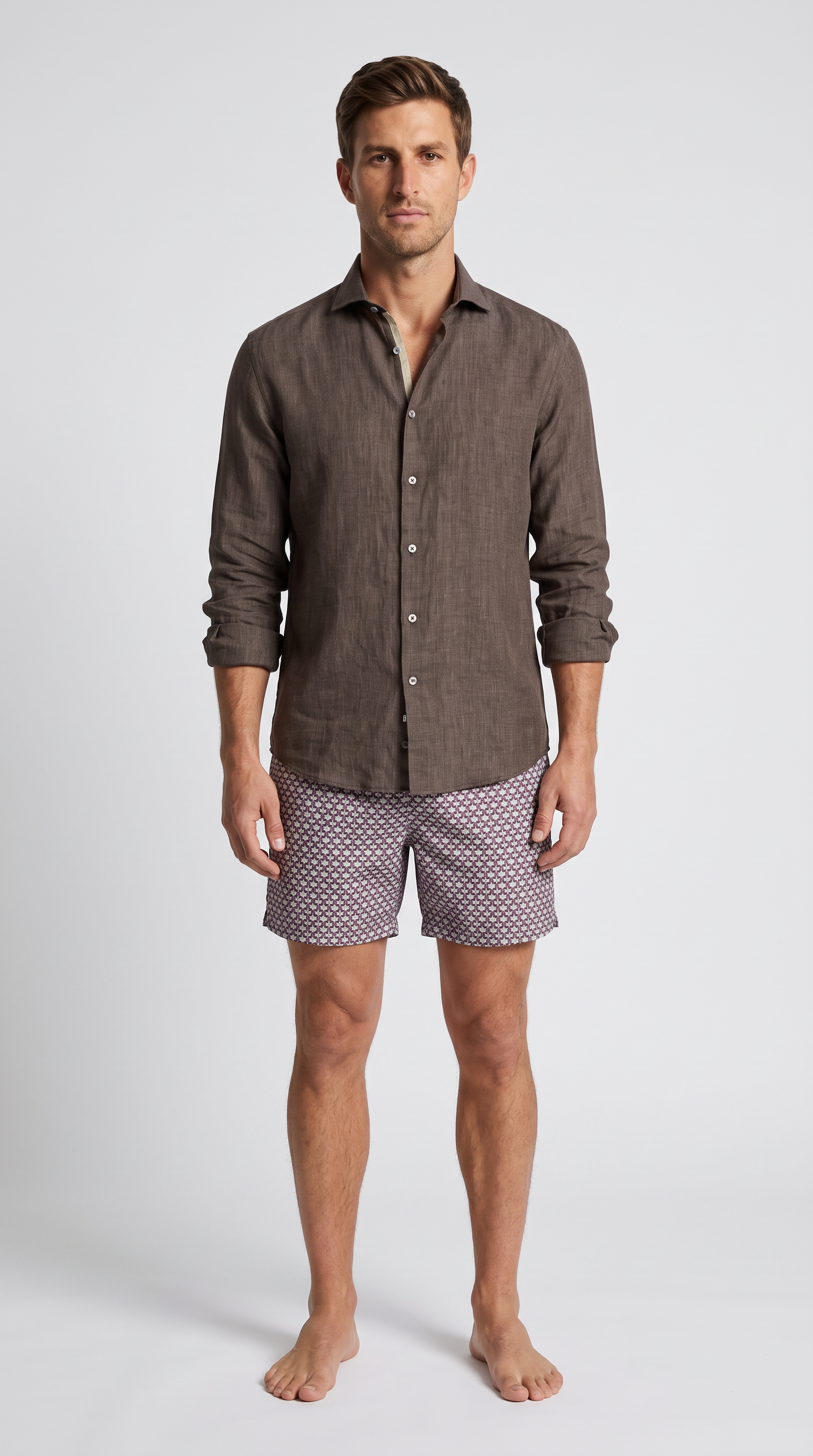 Man wearing Linen Brown shirt by Le Club Original