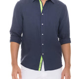 Peter Linen Shirt - Navy - Le Club Original - Mens Tops